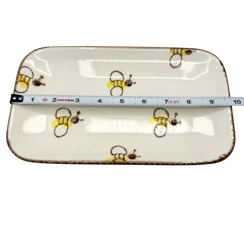 Made in Portugal Hand Painted Honey Bee Ceramic Tidbit Tray 9.75
